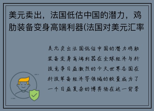 美元卖出，法国低估中国的潜力，鸡肋装备变身高端利器(法国对美元汇率)